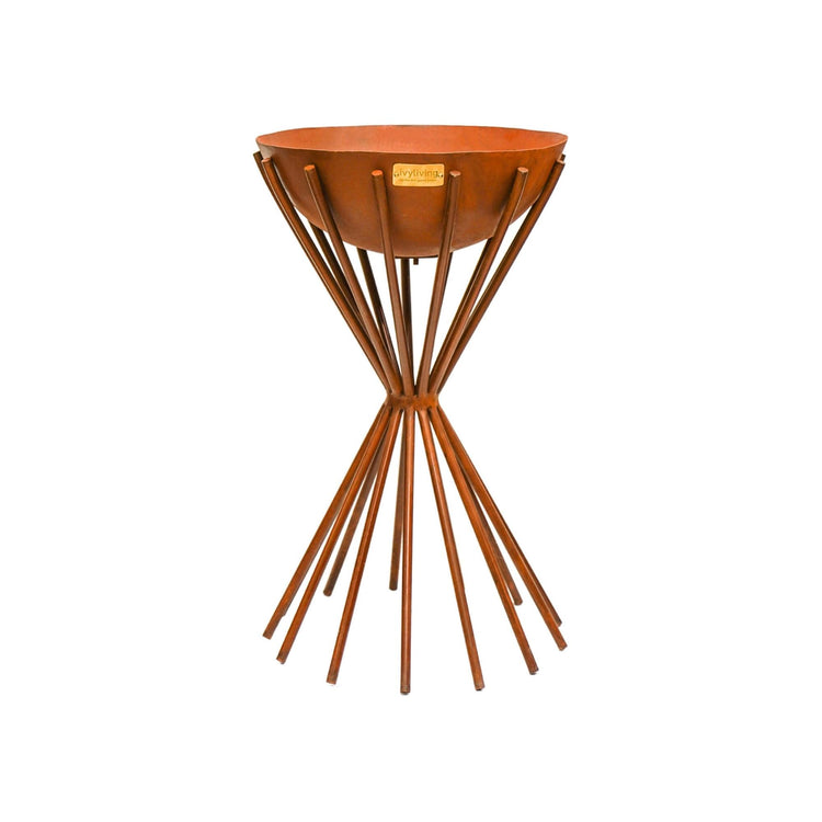Outdoor Tall Metal Dakota Fire Pit in Rust  Nicholas John Interiors