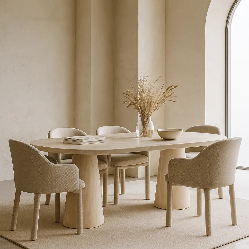 Paxon Oval Dining Table Travertine  Nicholas John Interiors