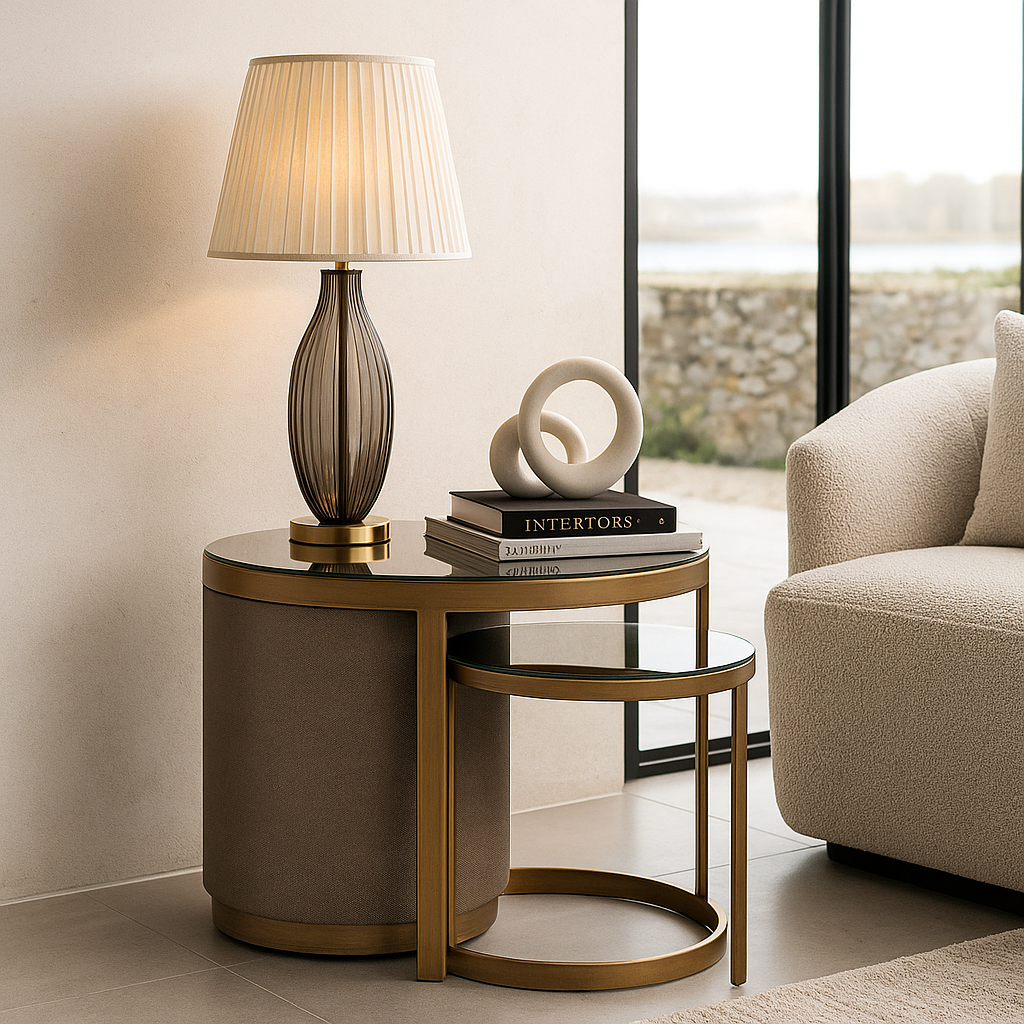 Richmond Interiors Bloomville End Table Set of 2 incl. Glass in Gold  Nicholas John Interiors