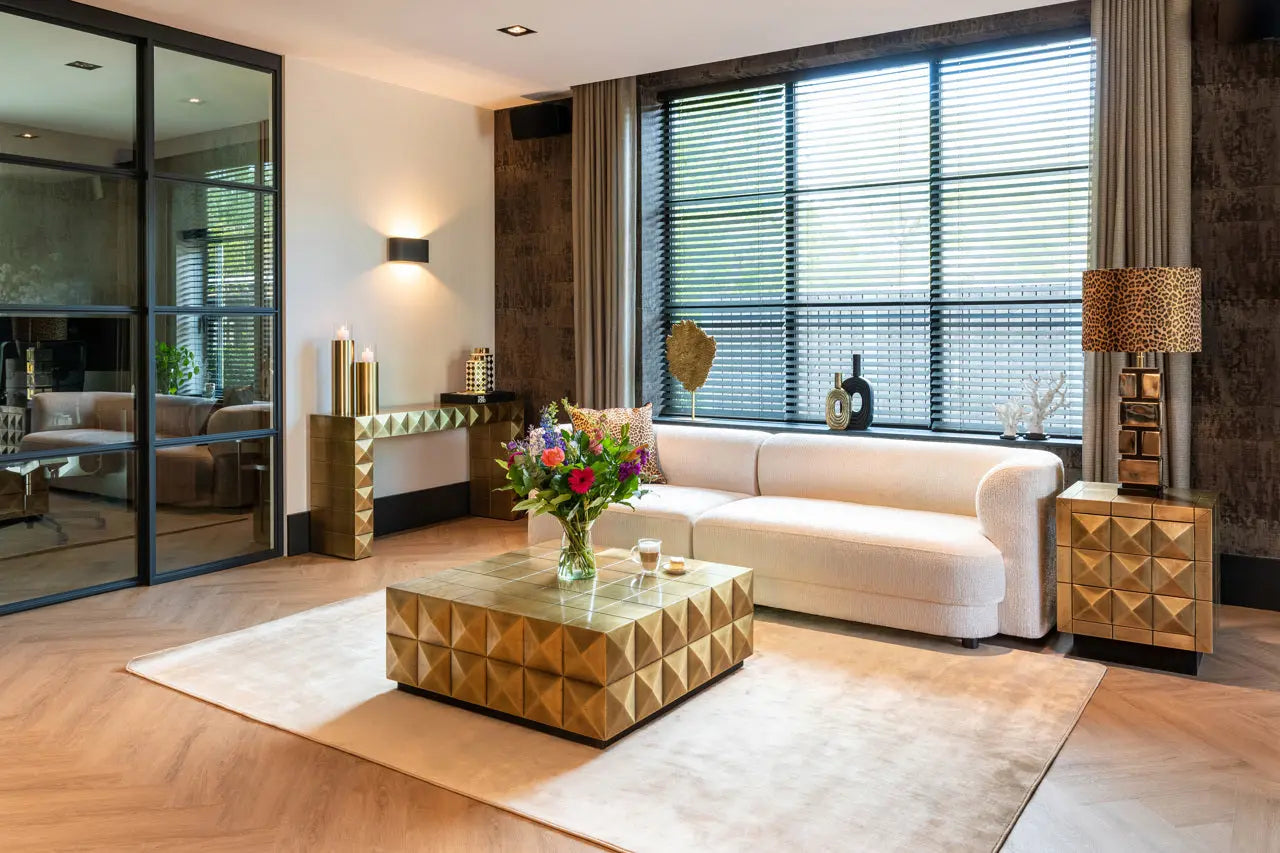 Richmond Interiors Collada Coffee Table in Brushed Gold with Glass Top  Nicholas John Interiors