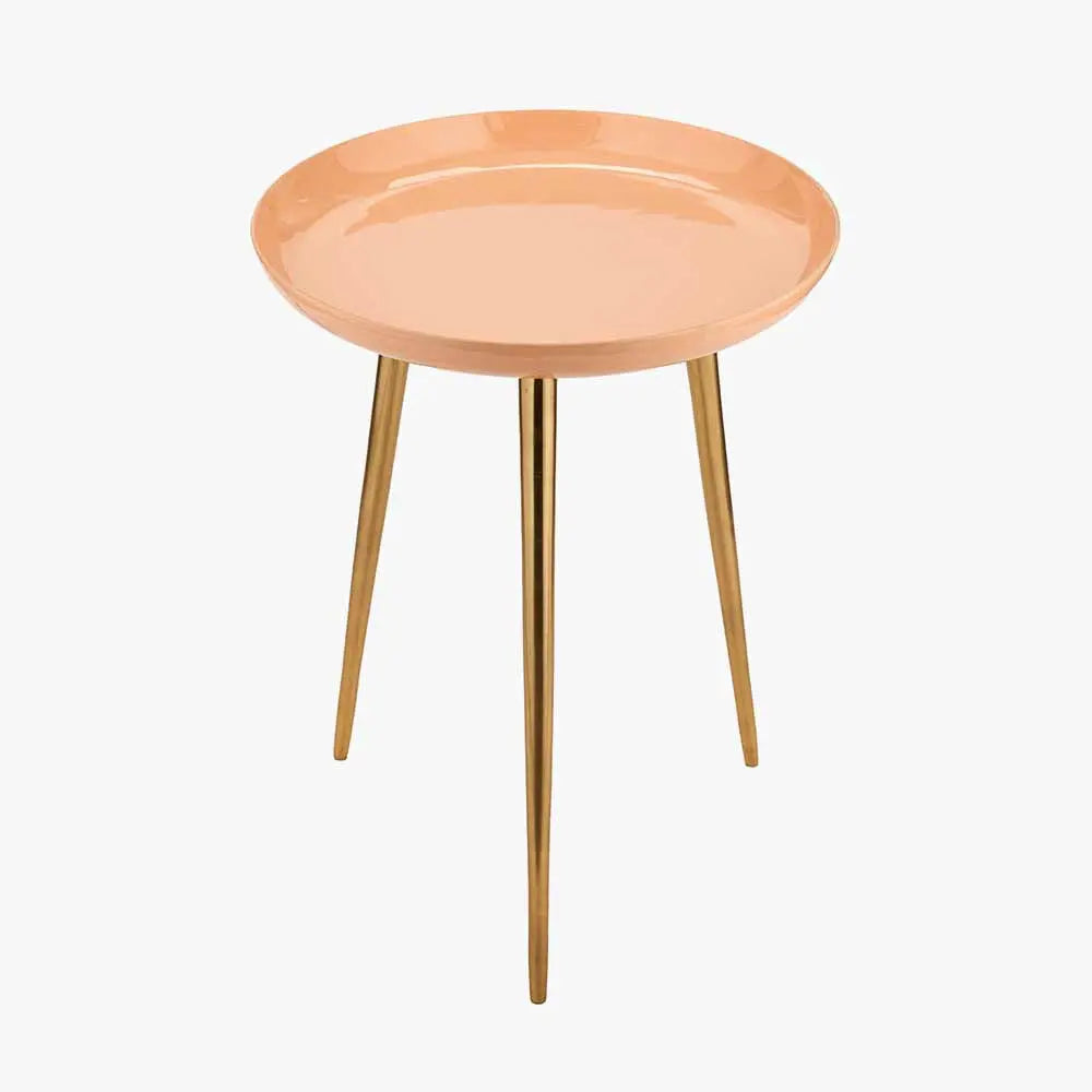 Seline Apricot Enamel and Gold Metal Side Table  Nicholas John Interiors