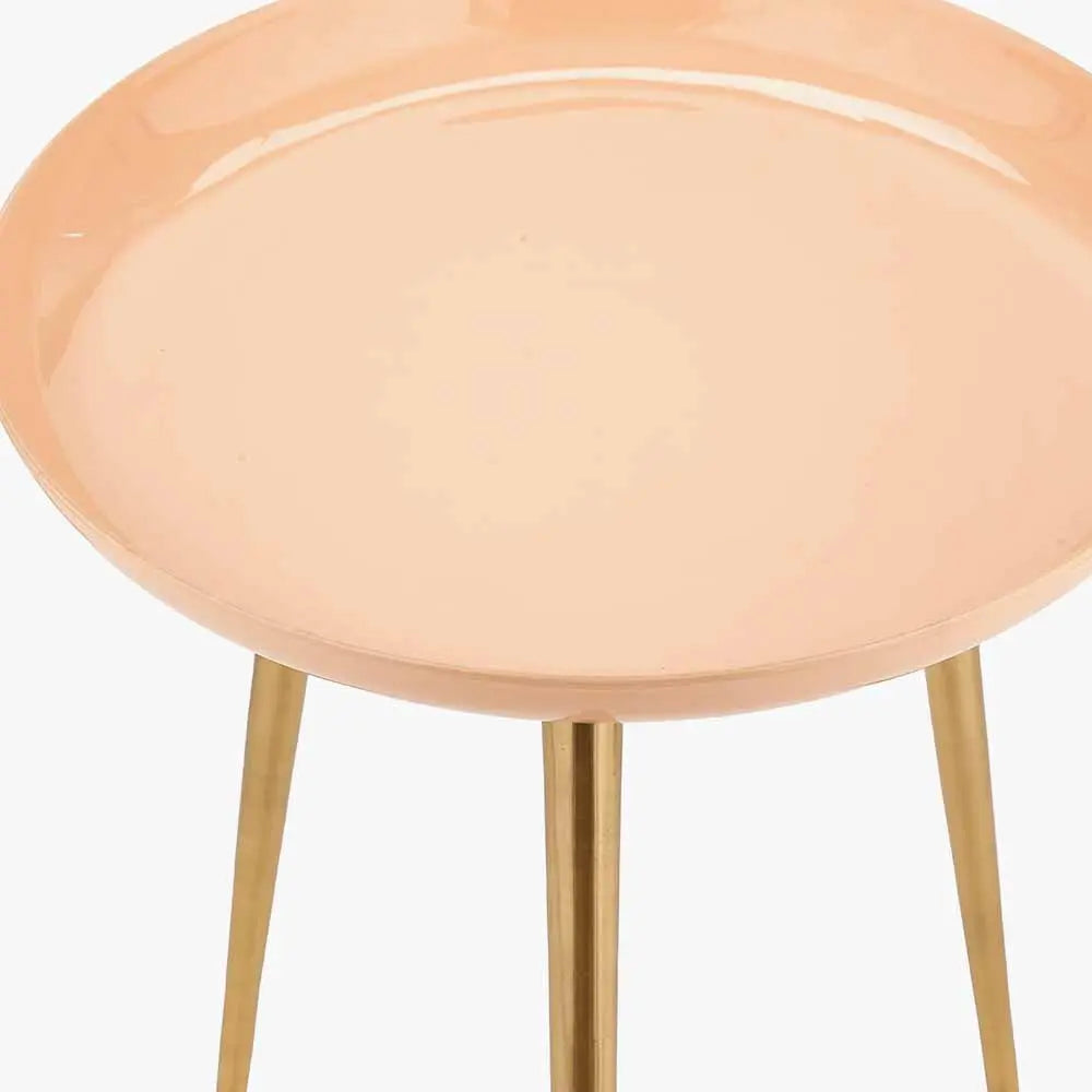 Seline Apricot Enamel and Gold Metal Side Table  Nicholas John Interiors