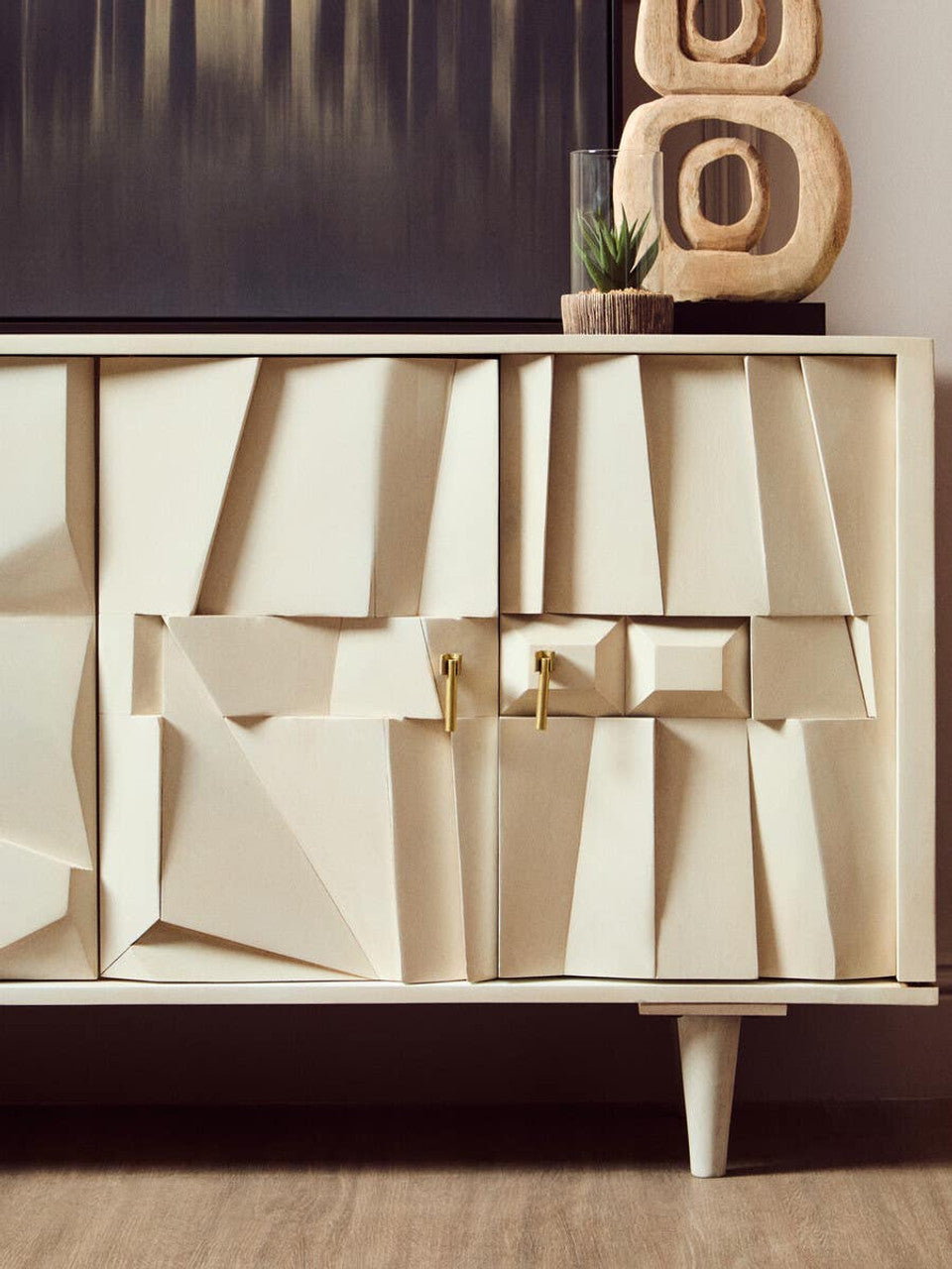 Sitella Four Door Whitewash Mango Wood Abstract Sideboard  Nicholas John Interiors