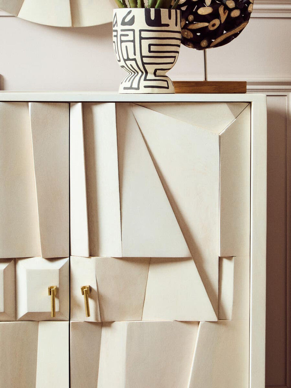 Sitella Two Door Whitewash Mango Wood Abstract Cabinet  Nicholas John Interiors