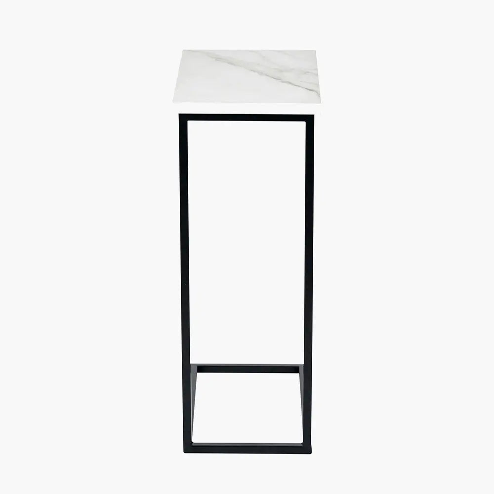 Soho White Marble Veneer and Black Metal Supper Side Table  Nicholas John Interiors
