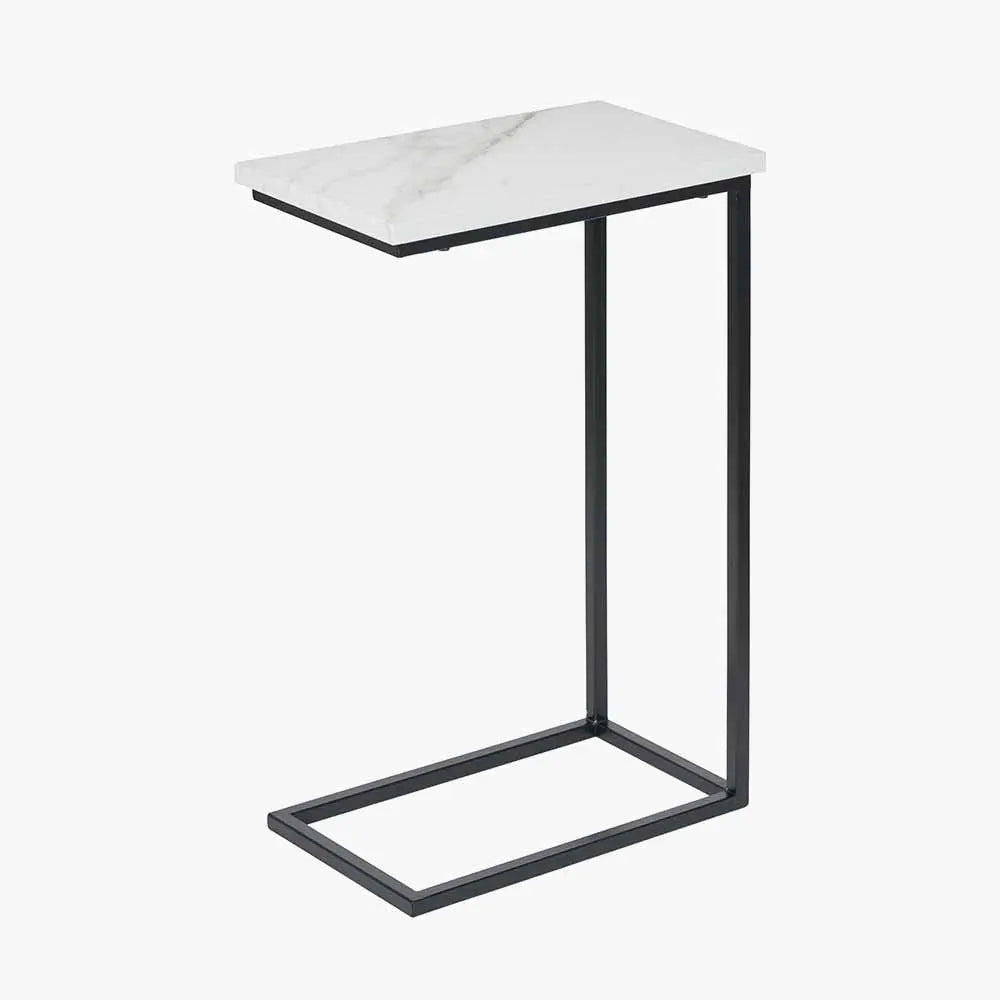 Soho White Marble Veneer and Black Metal Supper Side Table  Nicholas John Interiors