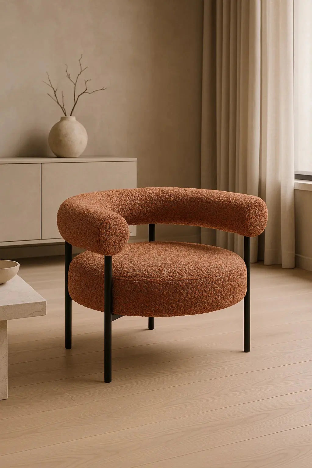 Twenty10 Design Eclipse Occasional Chair in Burnt Orange Boucle  Nicholas John Interiors
