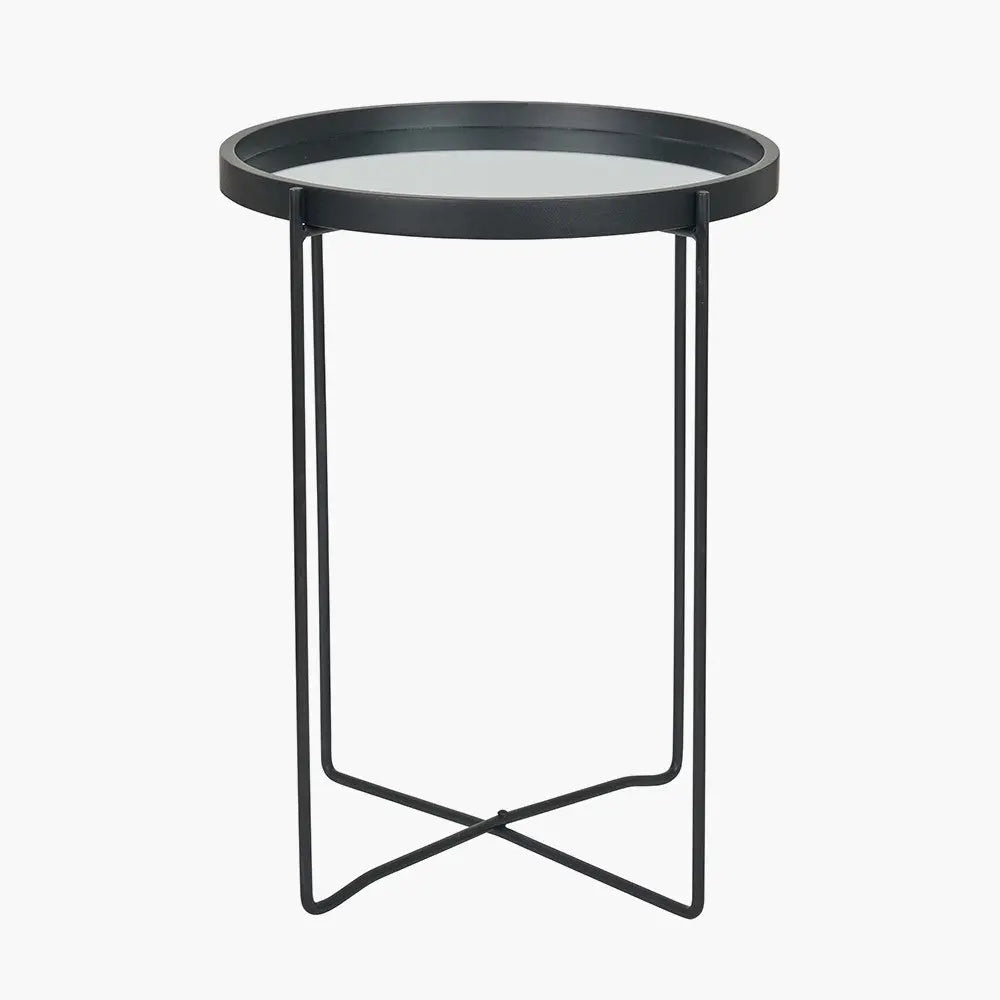 Voss Mirrored Glass and Black Wood Veneer Side Table  Nicholas John Interiors