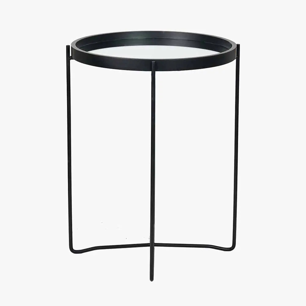 Voss Mirrored Glass and Black Wood Veneer Side Table  Nicholas John Interiors