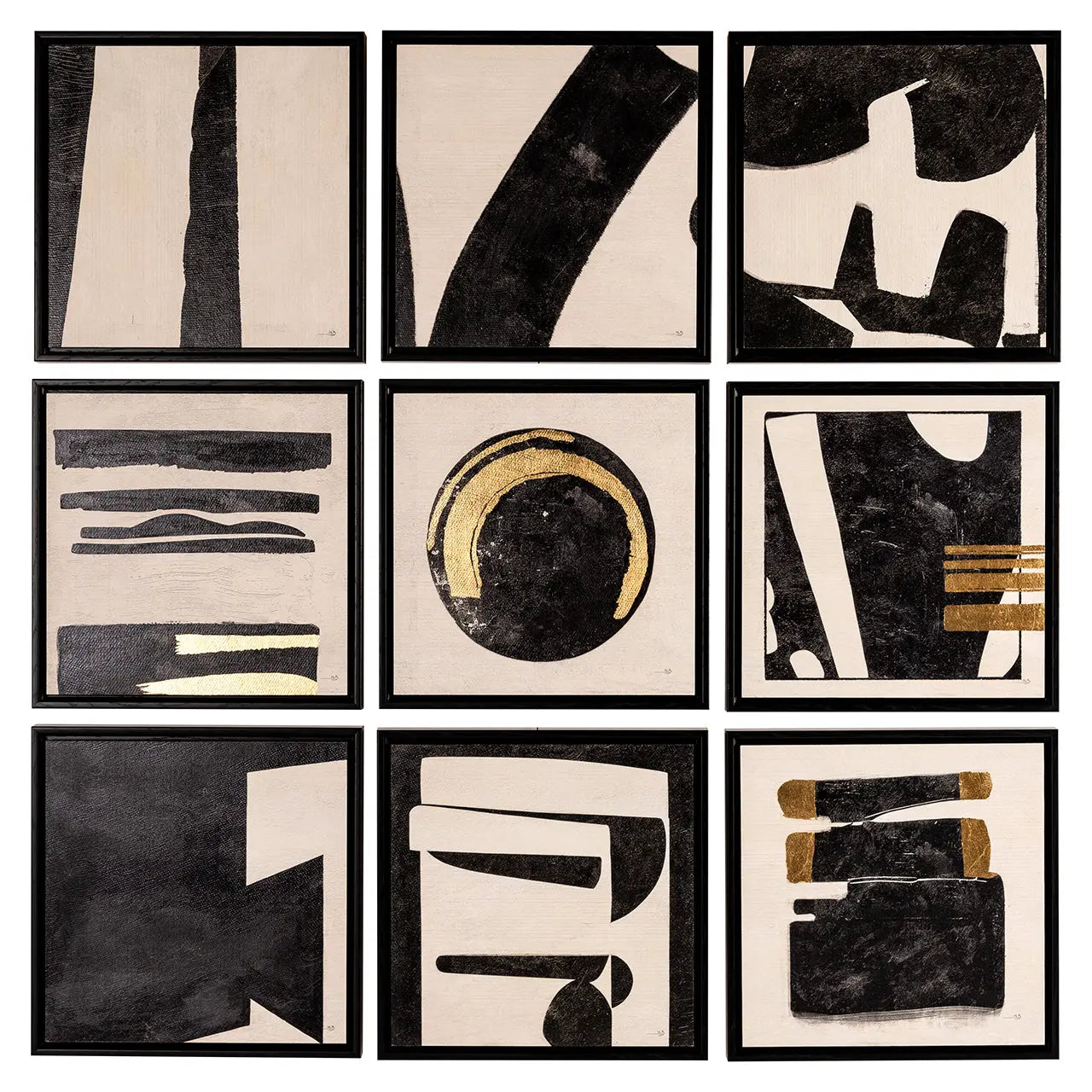 Gabri Wall Art Set of 9 Abstract Black, White & Gold Panels - Richmond Interiors  Nicholas John Interiors