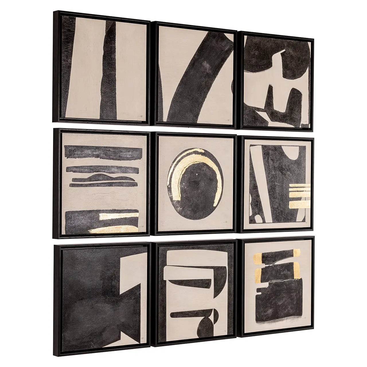 Gabri Wall Art Set of 9 Abstract Black, White & Gold Panels - Richmond Interiors  Nicholas John Interiors