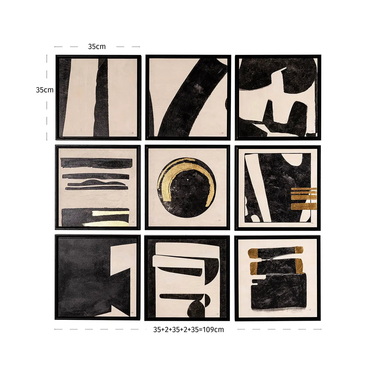 Gabri Wall Art Set of 9 Abstract Black, White & Gold Panels - Richmond Interiors  Nicholas John Interiors