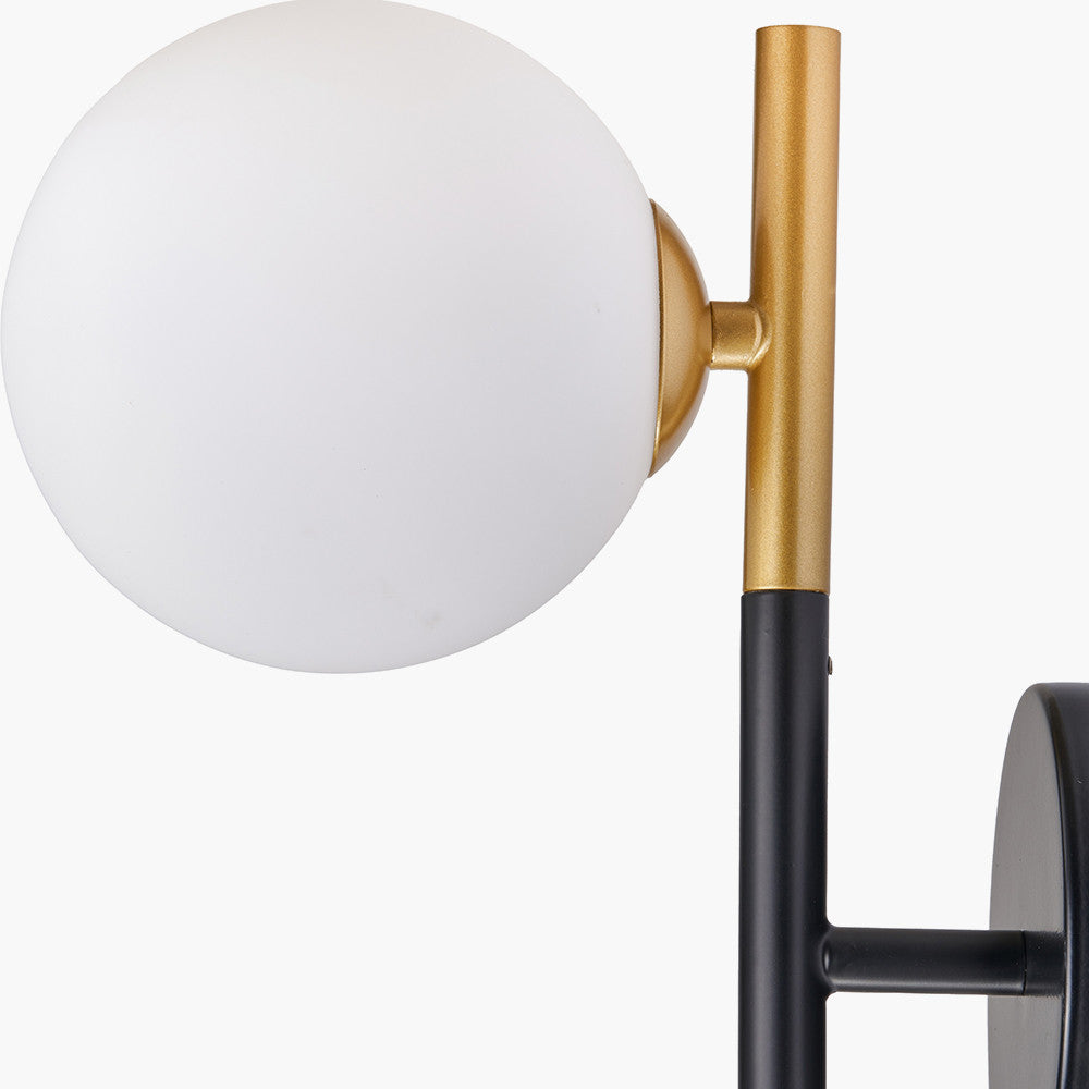 Wanda White Orb & Black Metal Wall Light  Nicholas John Interiors