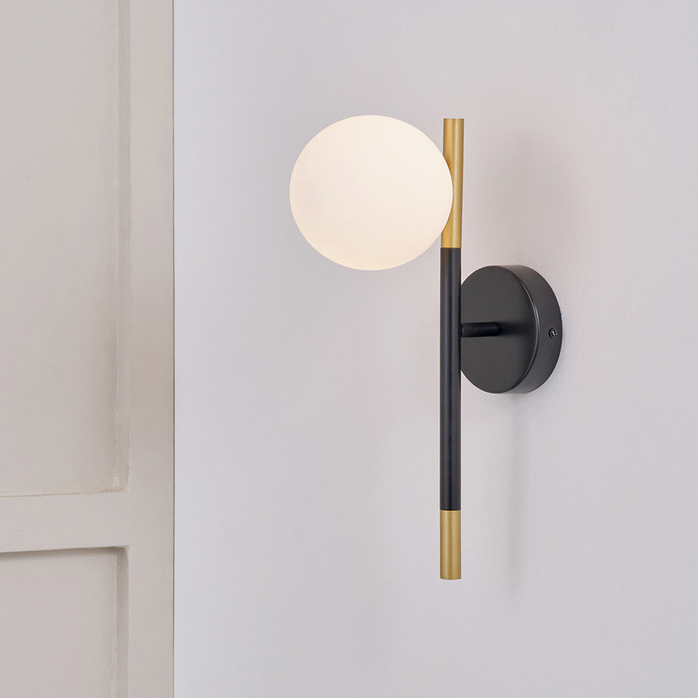Wanda White Orb & Black Metal Wall Light  Nicholas John Interiors