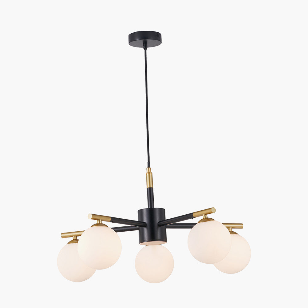 Wanda White Orb and Black Metal 5 Light Pendant  Nicholas John Interiors