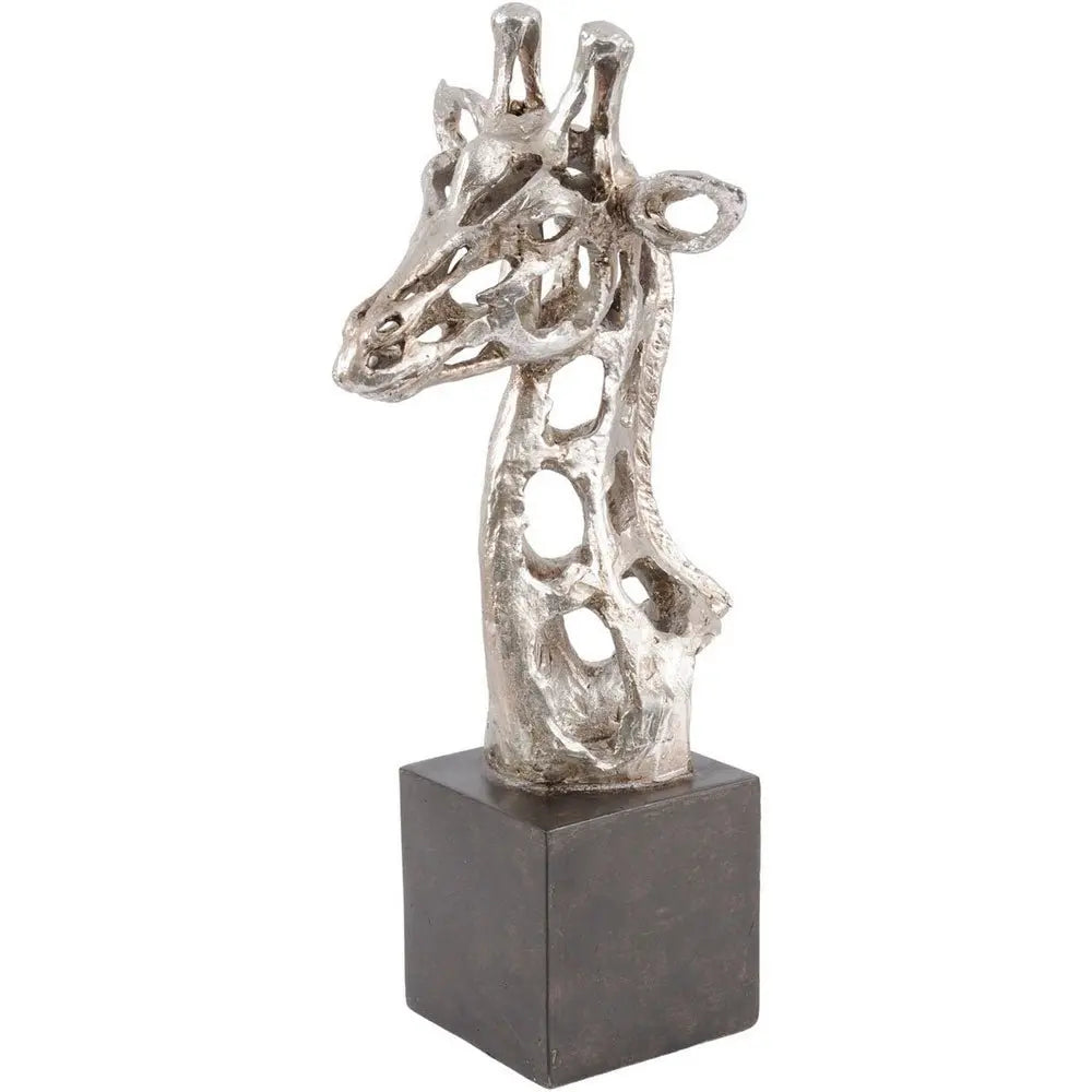Abstract Giraffe Head Sculpture in Silver Resin