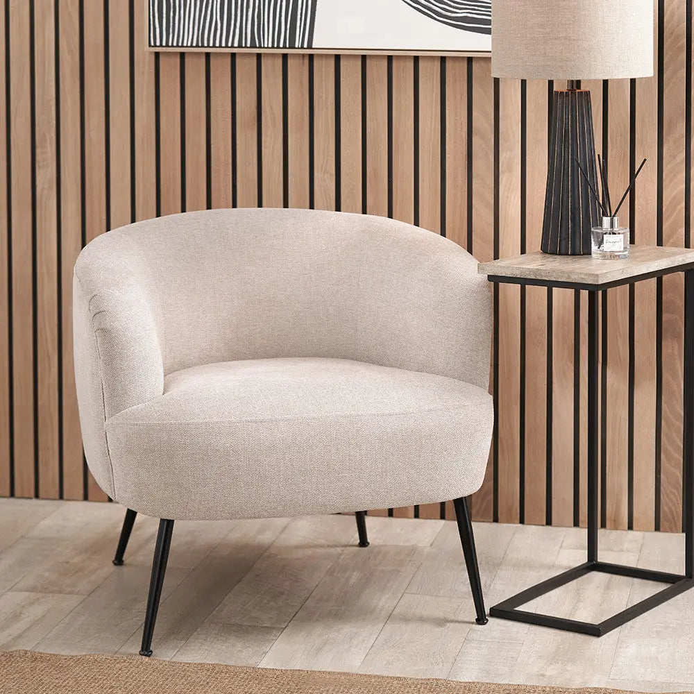 Aviana Natural Chenille and Black Metal Tub Chair - Pacific Lifestyle Pacific Lifestyle