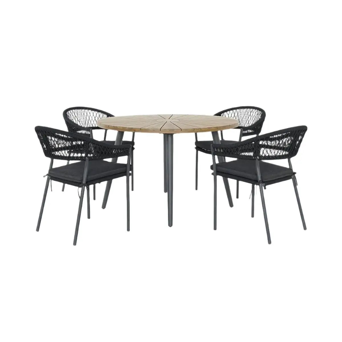 Bazel Outdoor 4 Seater Dining Set in Teak & Black - Pacific Lifestyle Outdoor Dining Sets