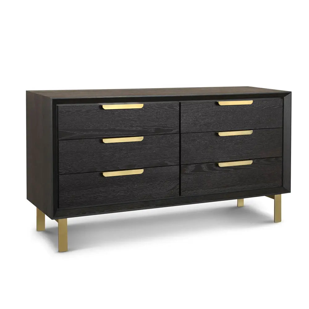 Berkeley Designs Aspen 6 - Drawer Chest of Drawers - Coffee Oak Veneer with Gold Handles Chest of Drawers