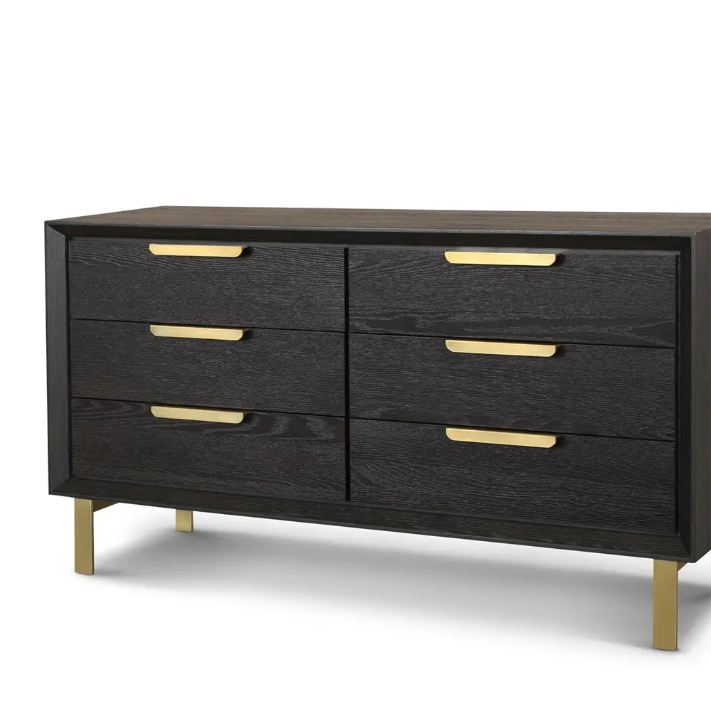 Berkeley Designs Aspen 6 - Drawer Chest of Drawers - Coffee Oak Veneer with Gold Handles Chest of Drawers