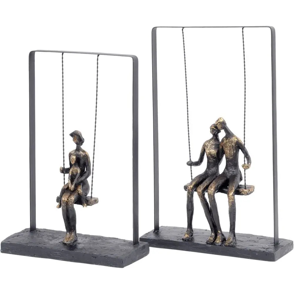 Bronze Couple Sitting on Swing Sculpture