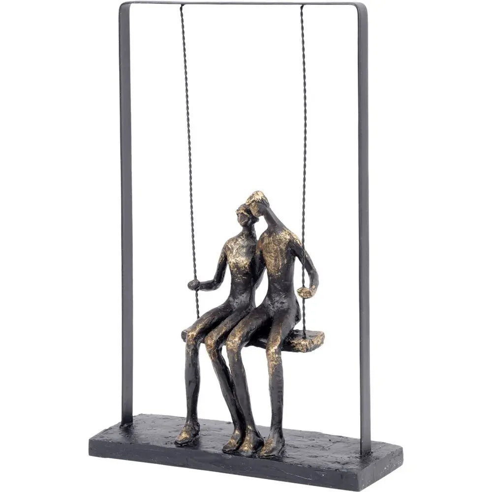 Bronze Couple Sitting on Swing Sculpture