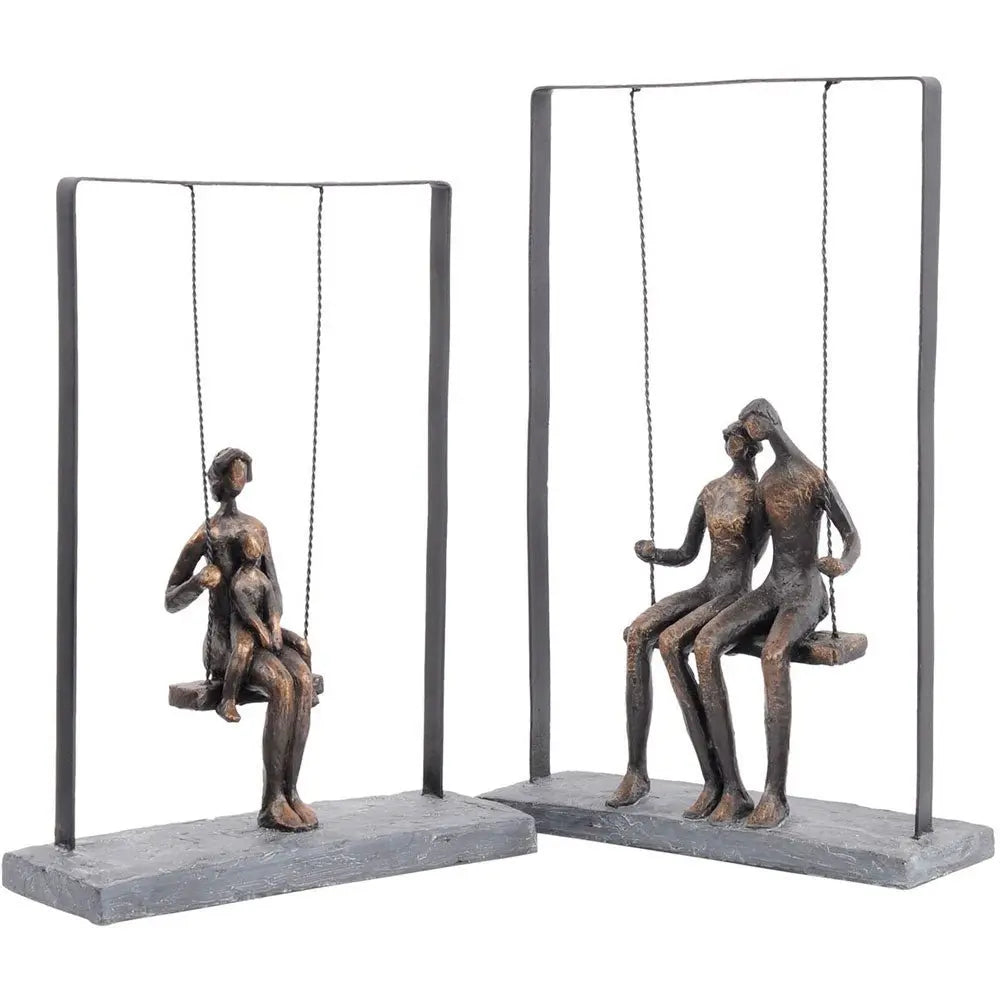 Bronze Couple Sitting on Swing Sculpture