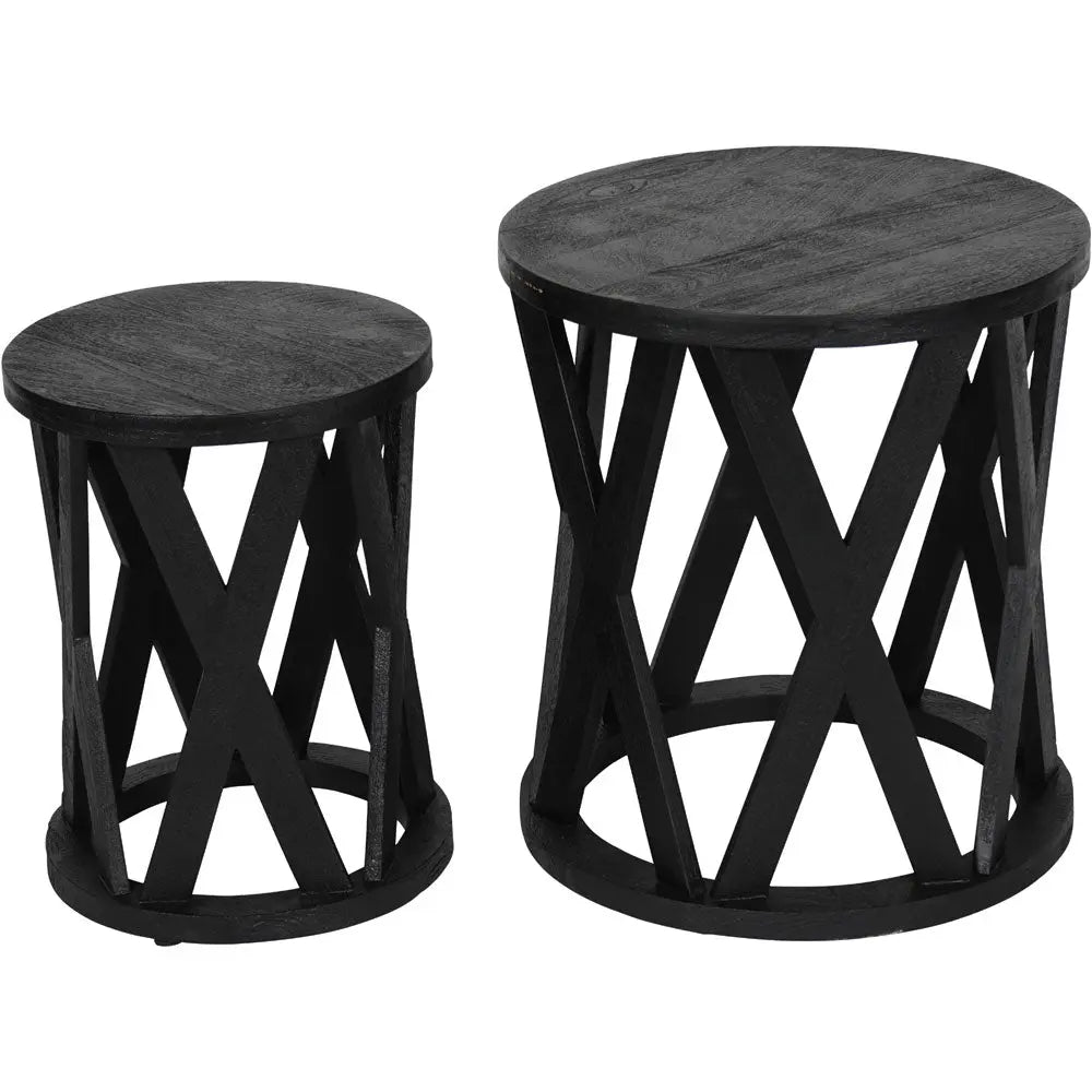 Calista Solid Wooden Set of 2 Nesting Side Tables in Black Side Table