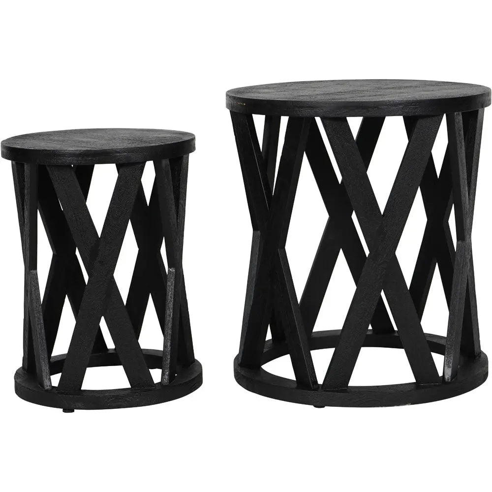 Calista Solid Wooden Set of 2 Nesting Side Tables in Black Side Table