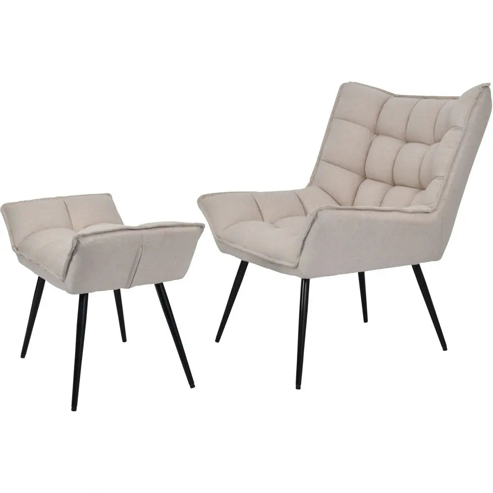 Chrisa Occasional Chair with Footstool in Oatmeal Fabric Accent & Armchairs