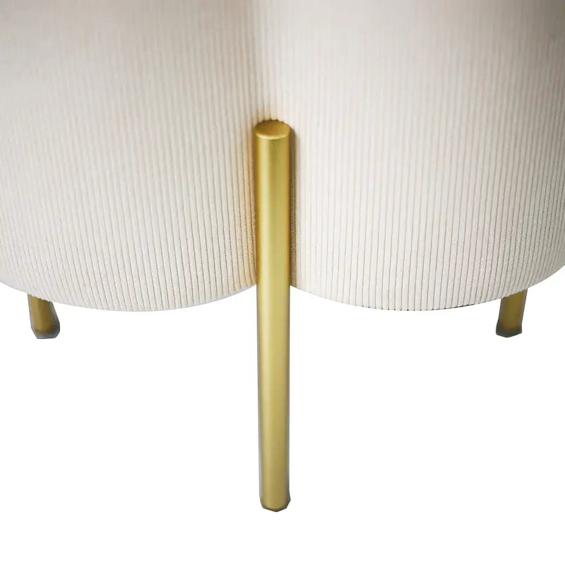 Cream Velvet Clover Ottoman with Gold Legs Stool