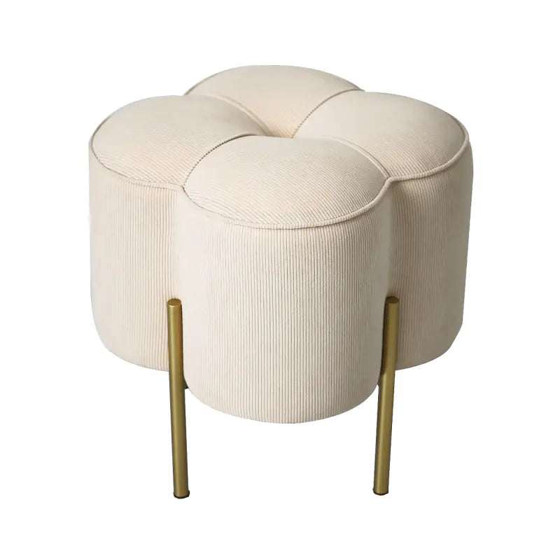 Cream Velvet Clover Ottoman with Gold Legs Stool
