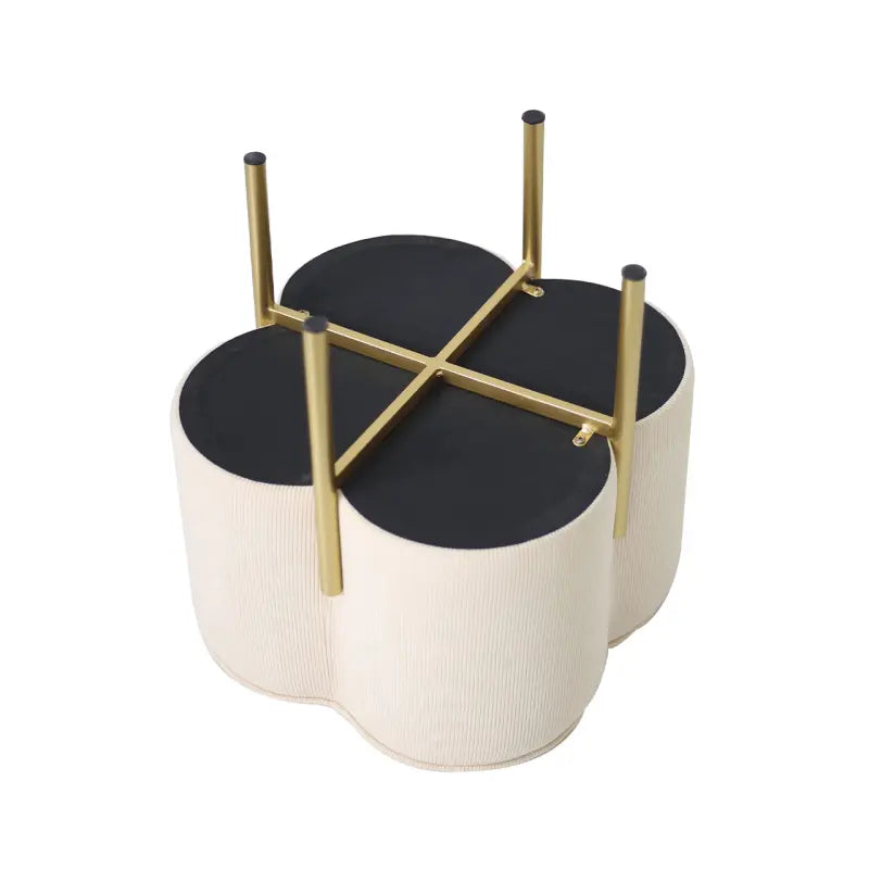 Cream Velvet Clover Ottoman with Gold Legs Stool