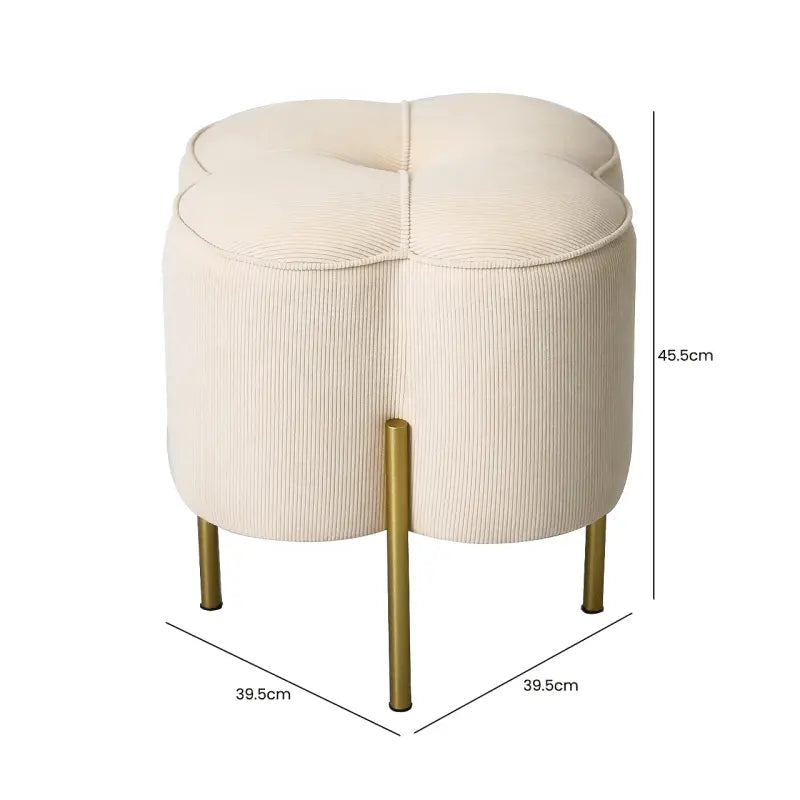 Cream Velvet Clover Ottoman with Gold Legs Stool