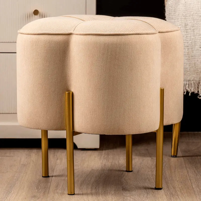 Cream Velvet Clover Ottoman with Gold Legs Stool