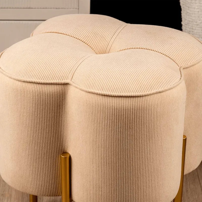 Cream Velvet Clover Ottoman with Gold Legs Stool