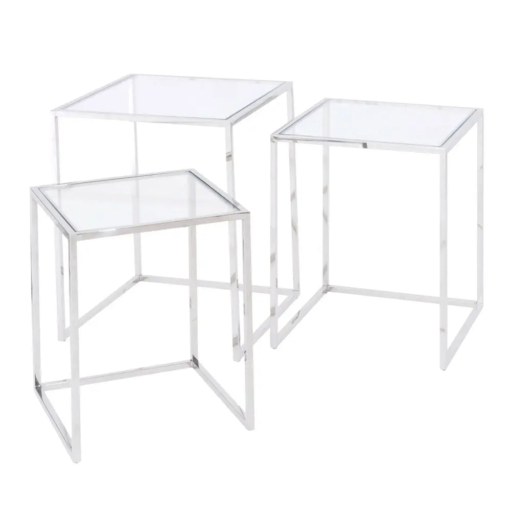 Dalton Stainless Steel and Glass Set of 3 Nesting Tables