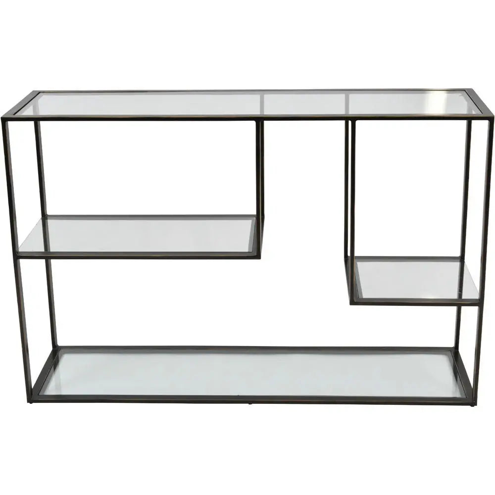 Devlin Gilded Bronze Metal and Glass Console Table Console Table