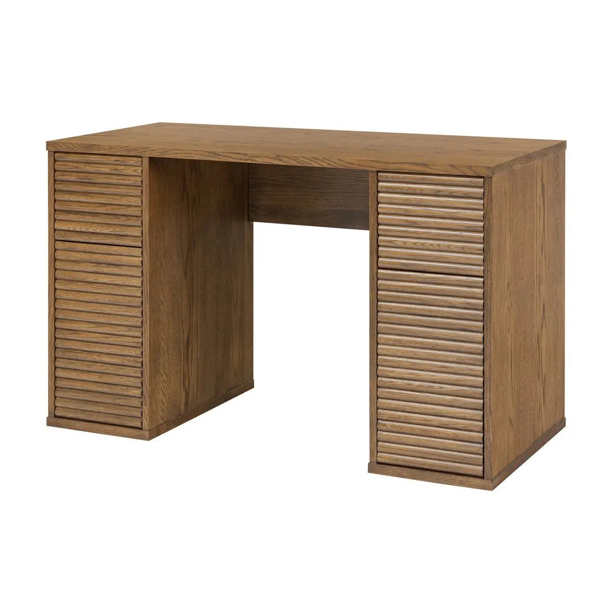 Charlton Ribbed Walnut Desk – Wooden Home Office Desk with Storage