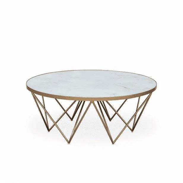 D.I Designs Crofton Round White Marble Glass Coffee Table Nicholas John Interiors