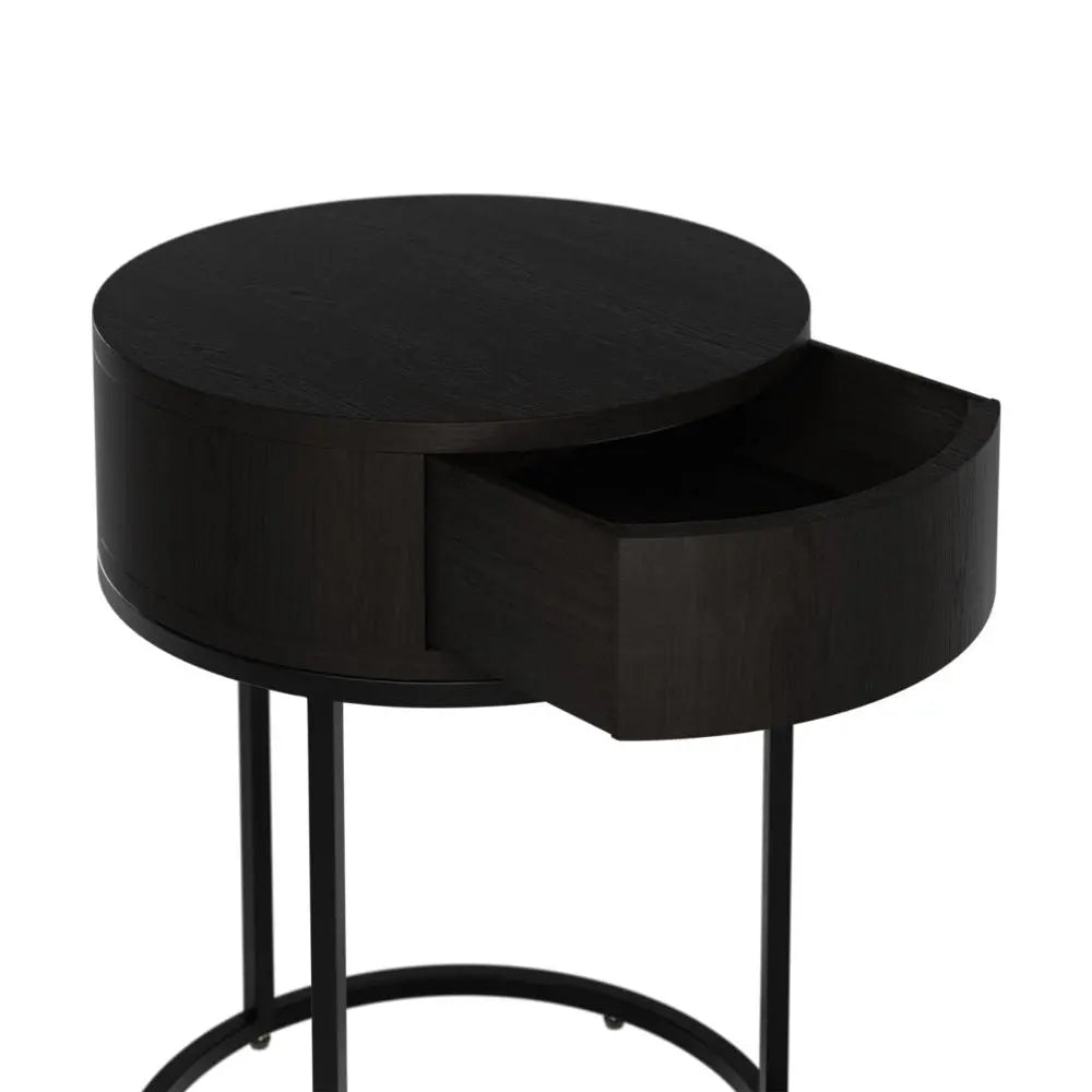 DI Designs Hampton Round Wooden Bedside - Black Bedside Table
