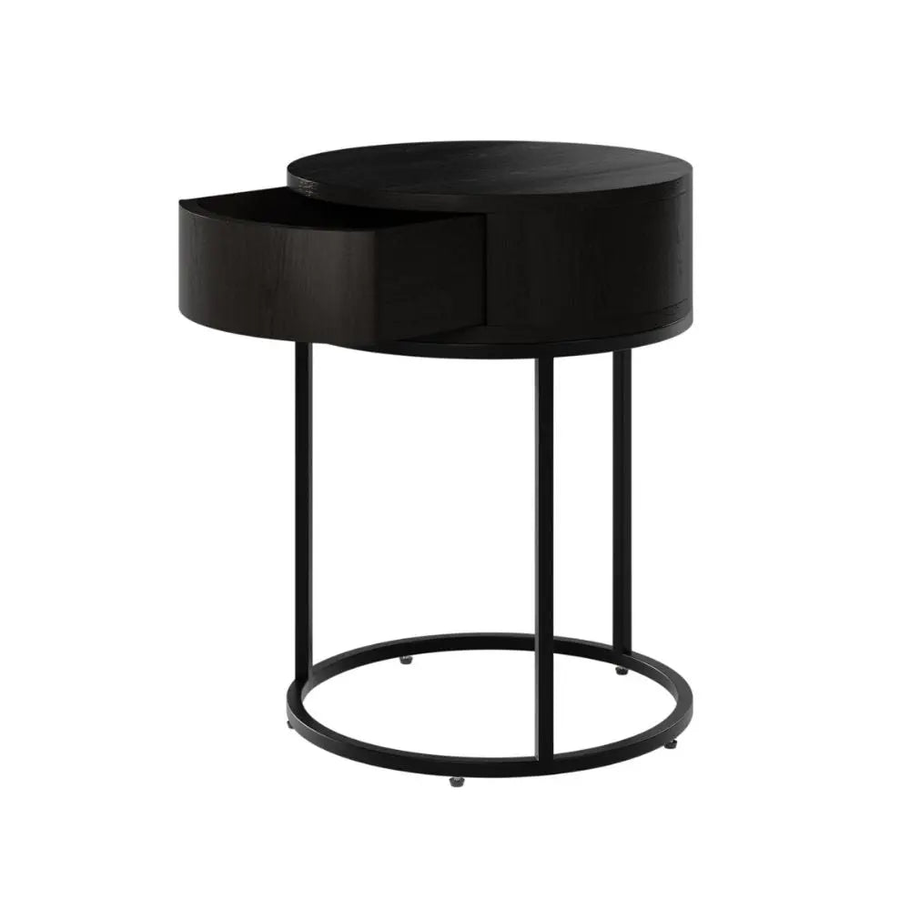DI Designs Hampton Round Wooden Bedside - Black Bedside Table
