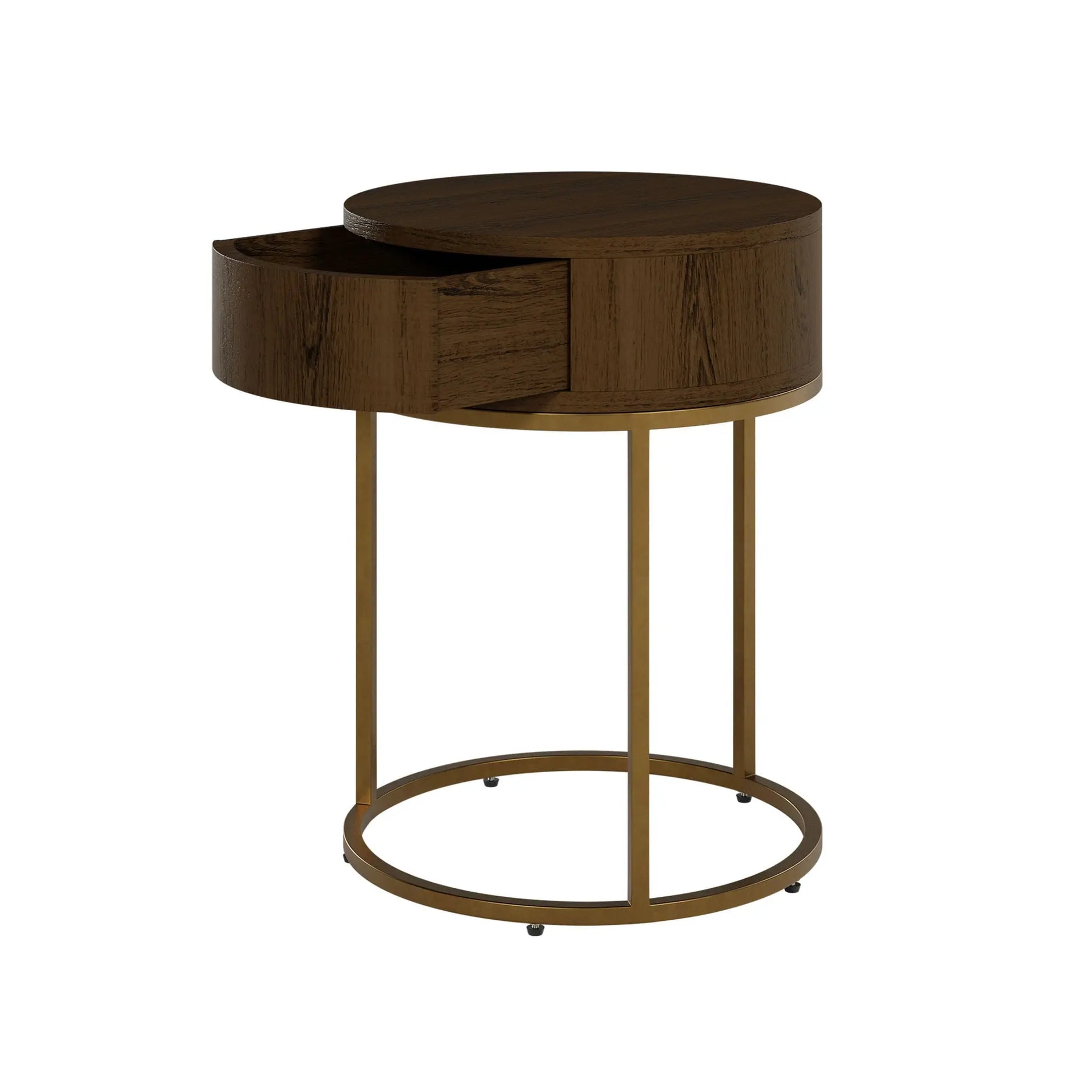 DI Designs Hampton Round Wooden Bedside - Brown Bedside Table