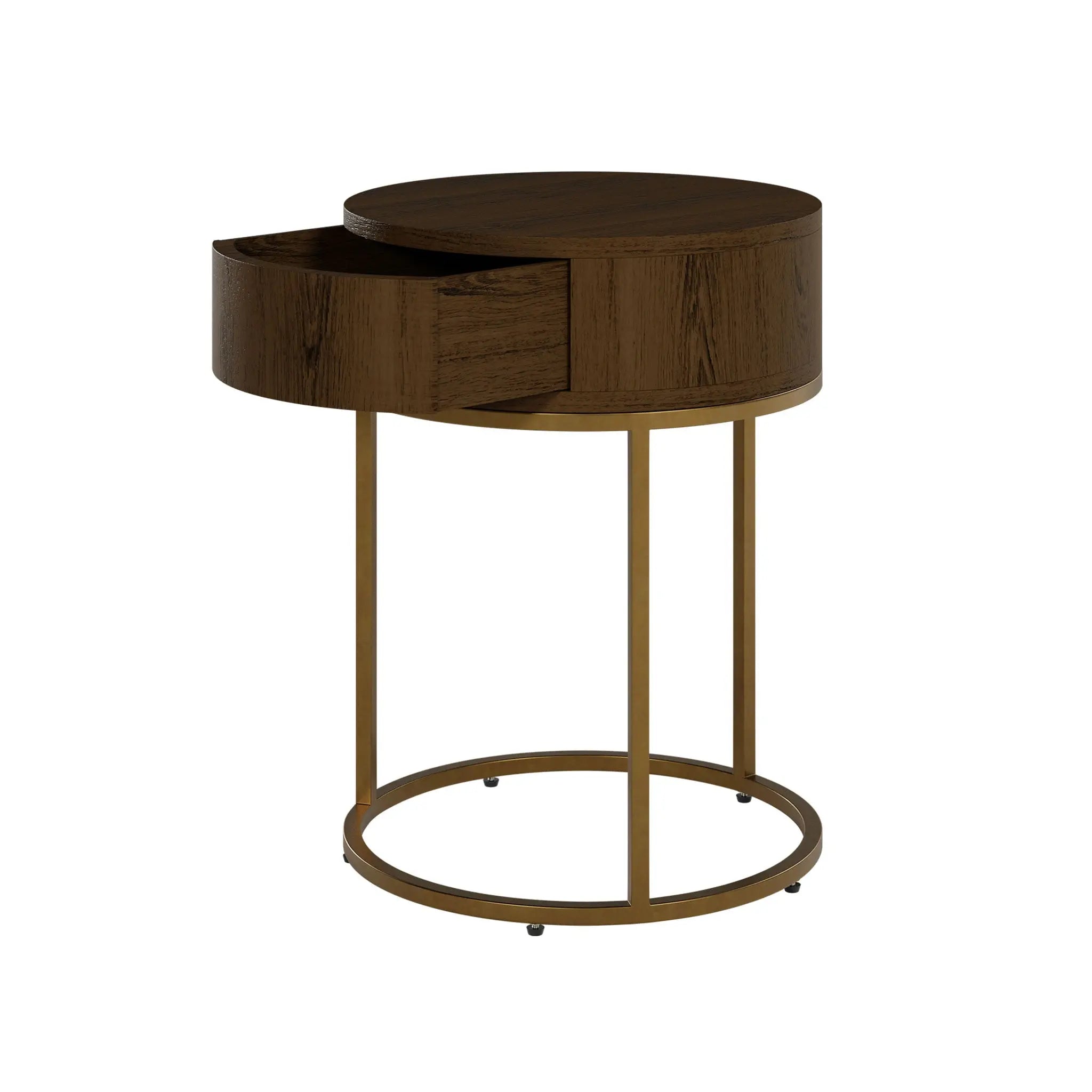 DI Designs Hampton Round Wooden Bedside - Brown Bedside Table