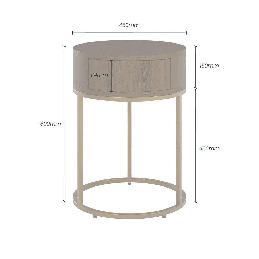 DI Designs Hampton Round Wooden Bedside - Brown Bedside Table