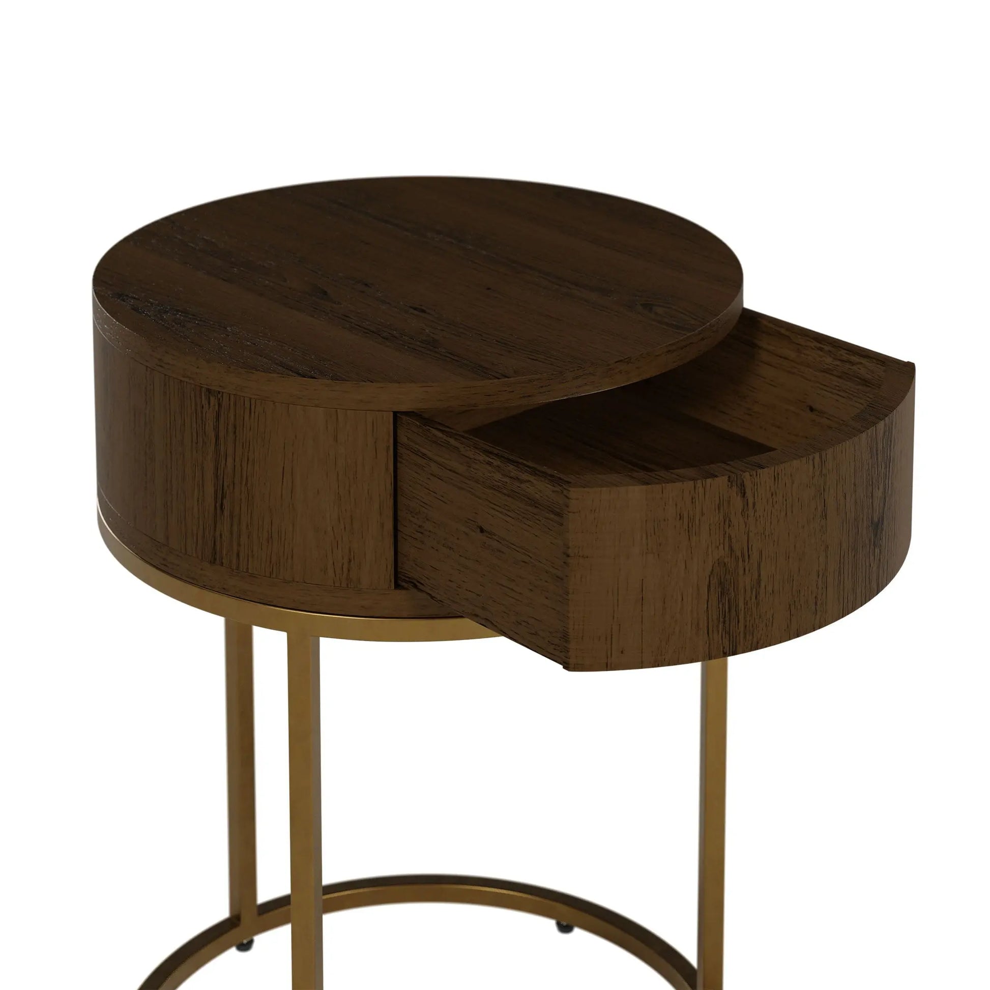DI Designs Hampton Round Wooden Bedside - Brown Bedside Table