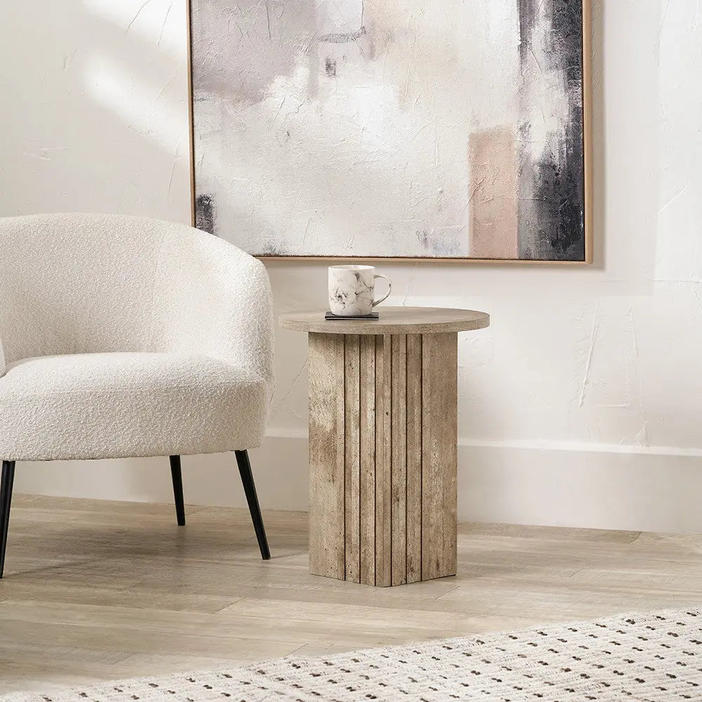 Elkton Concrete Effect Wood Veneer Groove Side Table - Pacific Lifestyle  Nicholas John Interiors