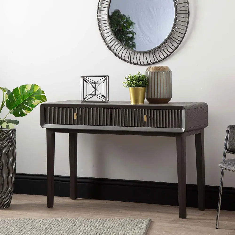 Femelle Smoke Grey Elm 2 Drawer Console Dressing Table Console Table