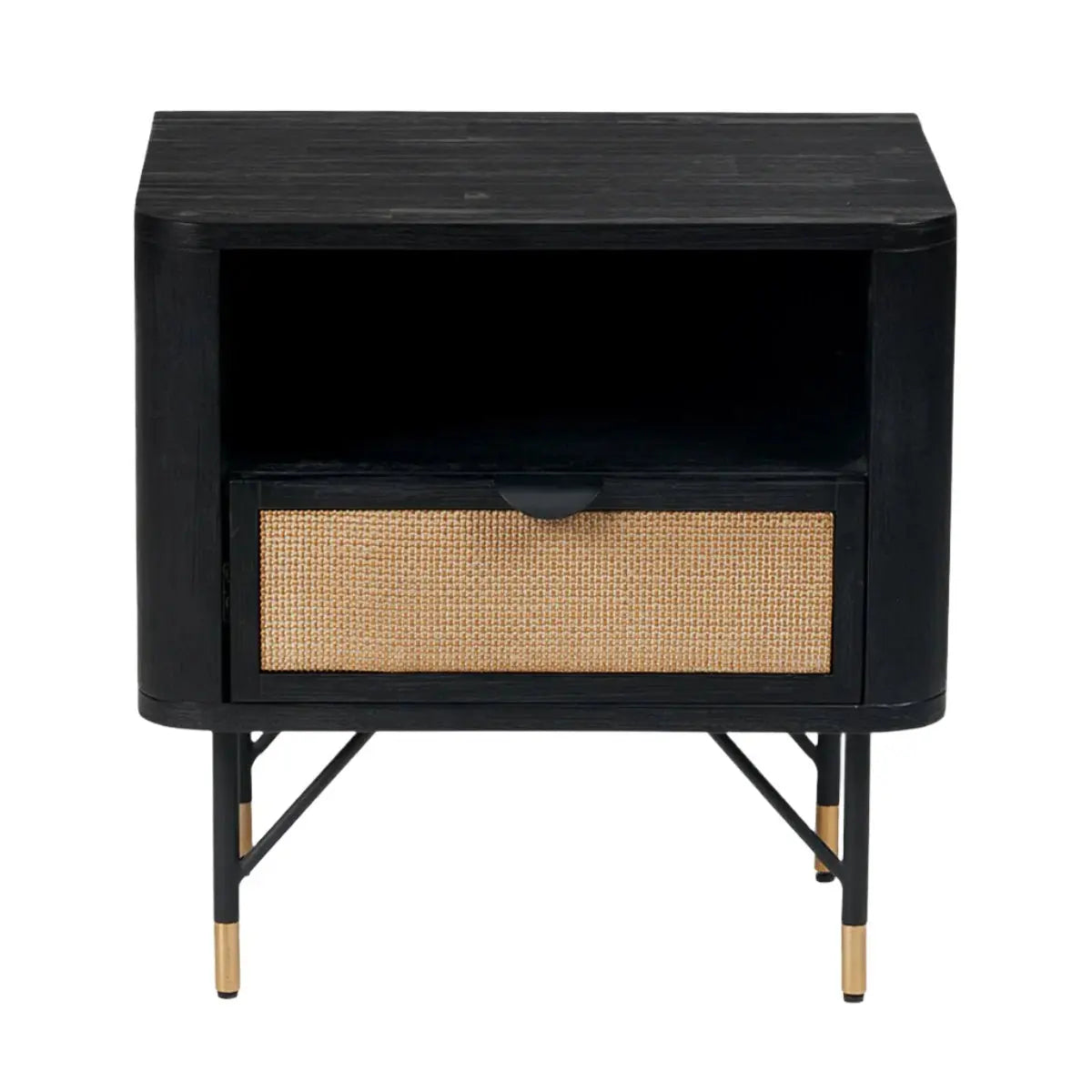 Fiji 1 Drawer Bedside in Black Acacia Wood & Natural Rattan - Pacific Lifestyle Bedside Tables