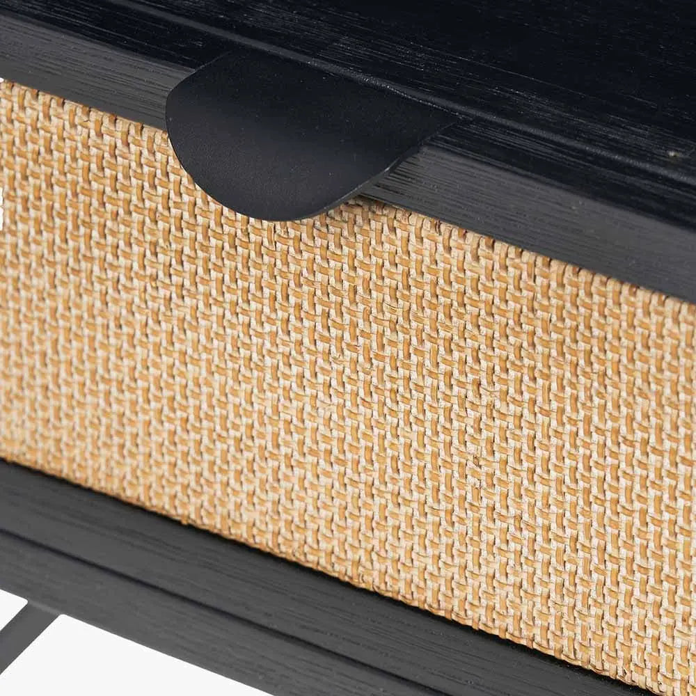Fiji 1 Drawer Bedside in Black Acacia Wood & Natural Rattan - Pacific Lifestyle Bedside Tables